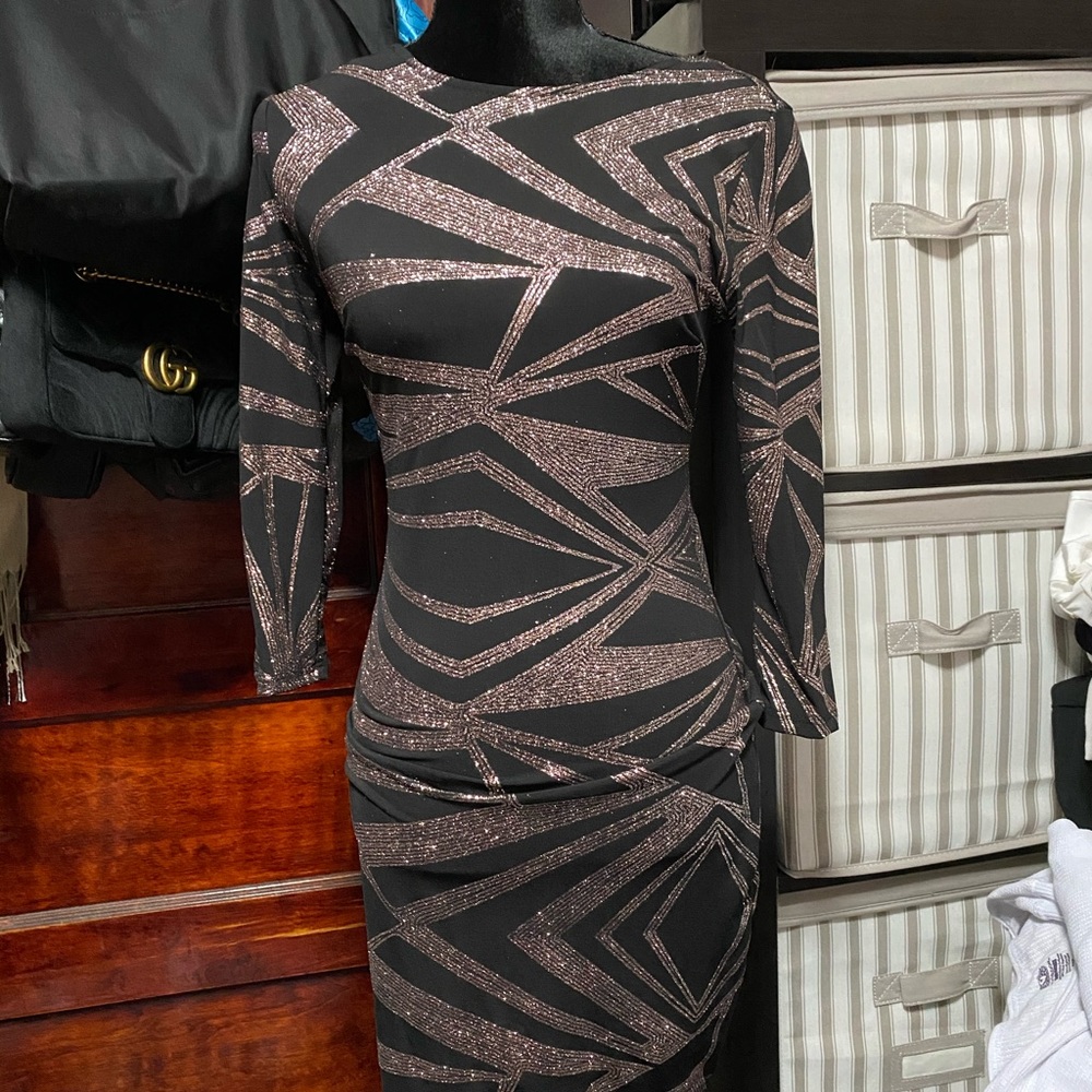 Black and rose gold mini dress
